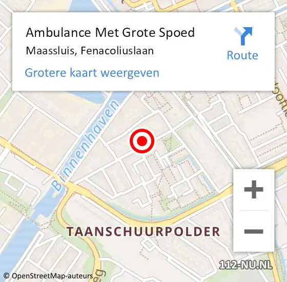 Locatie op kaart van de 112 melding: Ambulance Met Grote Spoed Naar Maassluis, Fenacoliuslaan op 11 oktober 2023 22:29