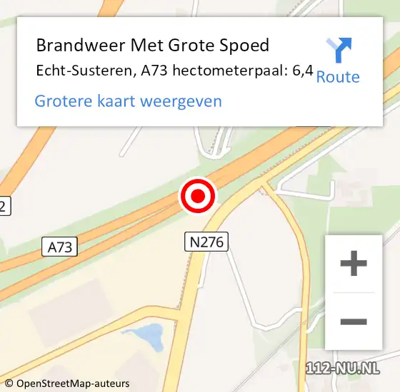 Locatie op kaart van de 112 melding: Brandweer Met Grote Spoed Naar Echt-Susteren, A73 hectometerpaal: 6,4 op 11 oktober 2023 22:31