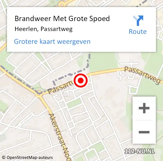 Locatie op kaart van de 112 melding: Brandweer Met Grote Spoed Naar Heerlen, Passartweg op 11 oktober 2023 22:41