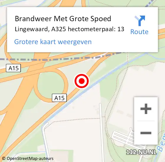 Locatie op kaart van de 112 melding: Brandweer Met Grote Spoed Naar Lingewaard, A325 hectometerpaal: 13 op 11 oktober 2023 23:46