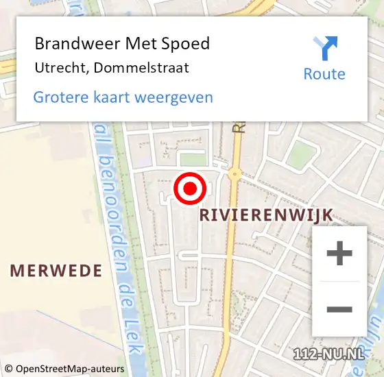 Locatie op kaart van de 112 melding: Brandweer Met Spoed Naar Utrecht, Dommelstraat op 11 oktober 2023 23:48