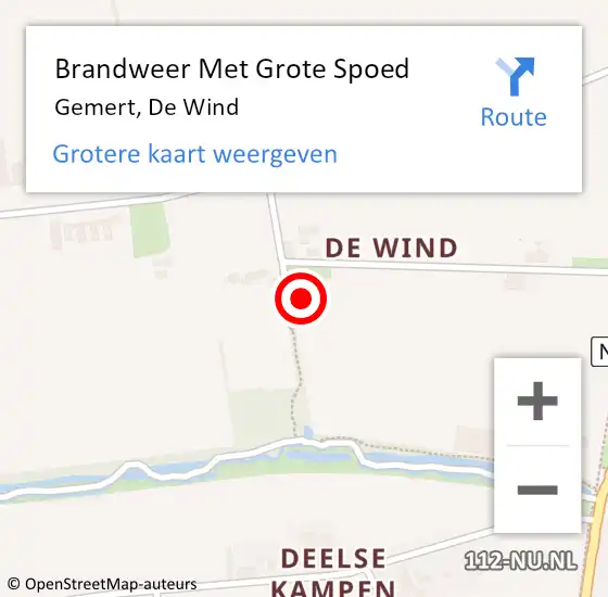 Locatie op kaart van de 112 melding: Brandweer Met Grote Spoed Naar Gemert, De Wind op 12 oktober 2023 00:03