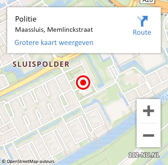 Locatie op kaart van de 112 melding: Politie Maassluis, Memlinckstraat op 12 oktober 2023 00:08