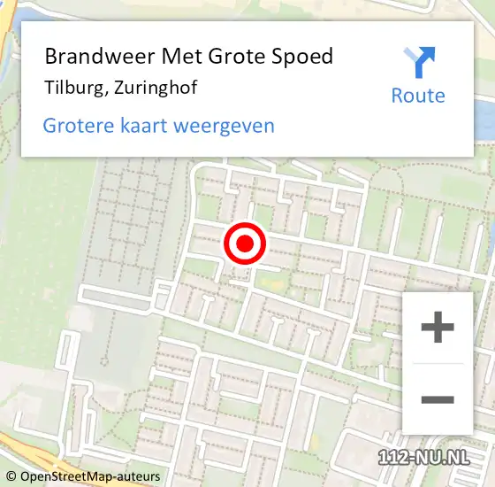 Locatie op kaart van de 112 melding: Brandweer Met Grote Spoed Naar Tilburg, Zuringhof op 12 oktober 2023 00:23