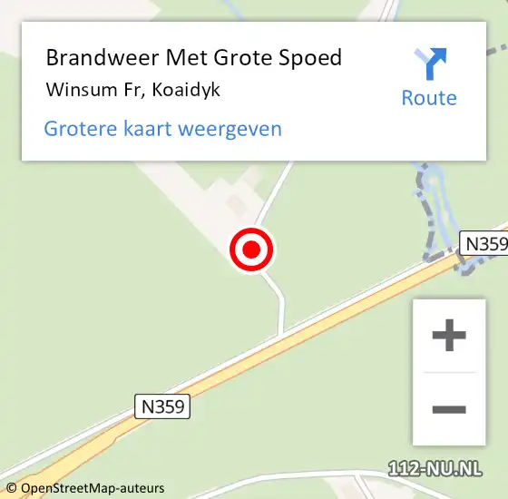 Locatie op kaart van de 112 melding: Brandweer Met Grote Spoed Naar Winsum Fr, Koaidyk op 11 september 2014 10:54