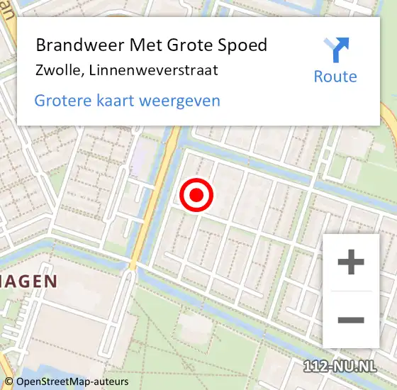 Locatie op kaart van de 112 melding: Brandweer Met Grote Spoed Naar Zwolle, Linnenweverstraat op 12 oktober 2023 01:15