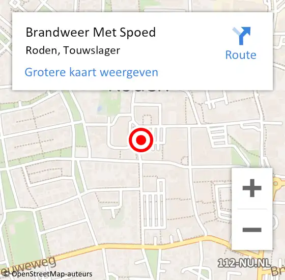 Locatie op kaart van de 112 melding: Brandweer Met Spoed Naar Roden, Touwslager op 12 oktober 2023 02:33