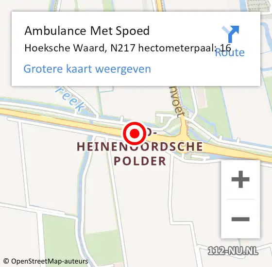 Locatie op kaart van de 112 melding: Ambulance Met Spoed Naar Hoeksche Waard, N217 hectometerpaal: 16 op 12 oktober 2023 03:08