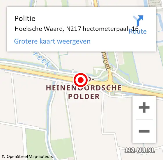 Locatie op kaart van de 112 melding: Politie Hoeksche Waard, N217 hectometerpaal: 16 op 12 oktober 2023 03:09
