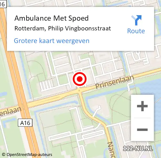 Locatie op kaart van de 112 melding: Ambulance Met Spoed Naar Rotterdam, Philip Vingboonsstraat op 12 oktober 2023 03:10