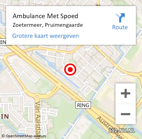 Locatie op kaart van de 112 melding: Ambulance Met Spoed Naar Zoetermeer, Pruimengaarde op 12 oktober 2023 04:07