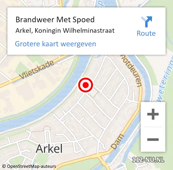 Locatie op kaart van de 112 melding: Brandweer Met Spoed Naar Arkel, Koningin Wilhelminastraat op 12 oktober 2023 04:22