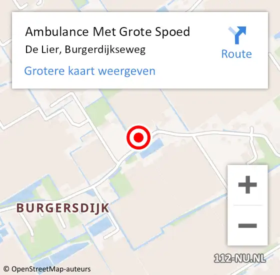 Locatie op kaart van de 112 melding: Ambulance Met Grote Spoed Naar De Lier, Burgerdijkseweg op 12 oktober 2023 05:19