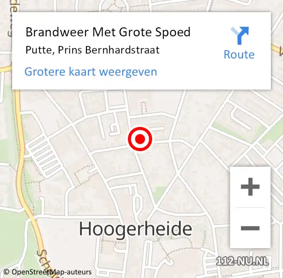 Locatie op kaart van de 112 melding: Brandweer Met Grote Spoed Naar Putte, Prins Bernhardstraat op 12 oktober 2023 06:00