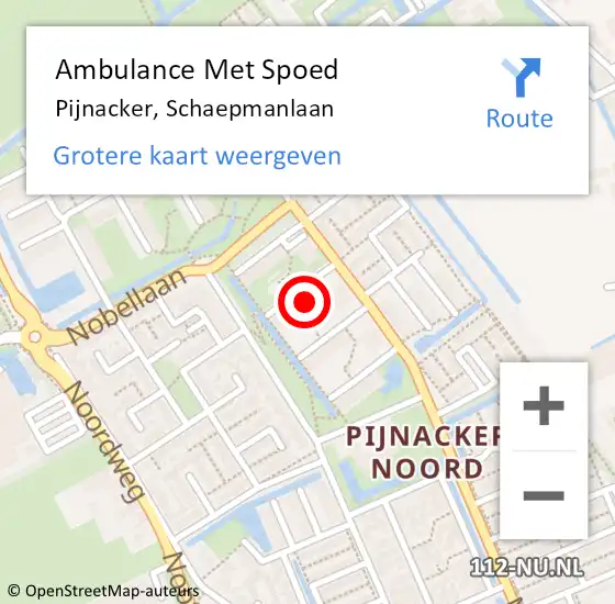 Locatie op kaart van de 112 melding: Ambulance Met Spoed Naar Pijnacker, Schaepmanlaan op 12 oktober 2023 06:04