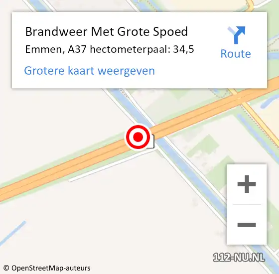 Locatie op kaart van de 112 melding: Brandweer Met Grote Spoed Naar Emmen, A37 hectometerpaal: 34,5 op 12 oktober 2023 06:24