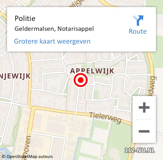 Locatie op kaart van de 112 melding: Politie Geldermalsen, Notarisappel op 12 oktober 2023 06:30