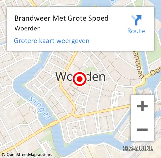 Locatie op kaart van de 112 melding: Brandweer Met Grote Spoed Naar Woerden op 12 oktober 2023 06:42