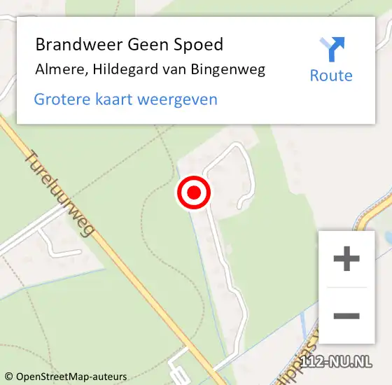 Locatie op kaart van de 112 melding: Brandweer Geen Spoed Naar Almere, Hildegard van Bingenweg op 12 oktober 2023 07:17