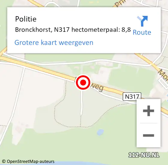 Locatie op kaart van de 112 melding: Politie Bronckhorst, N317 hectometerpaal: 8,8 op 12 oktober 2023 07:34