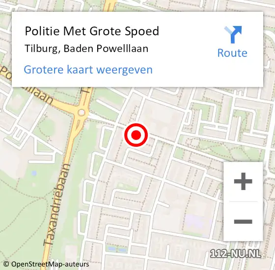 Locatie op kaart van de 112 melding: Politie Met Grote Spoed Naar Tilburg, Baden Powelllaan op 12 oktober 2023 07:47