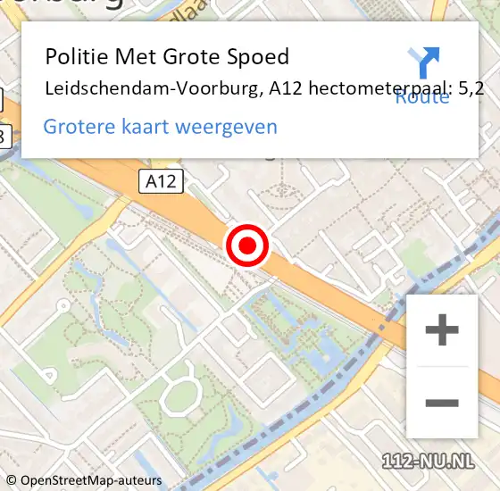 Locatie op kaart van de 112 melding: Politie Met Grote Spoed Naar Leidschendam-Voorburg, A12 hectometerpaal: 5,2 op 12 oktober 2023 07:59