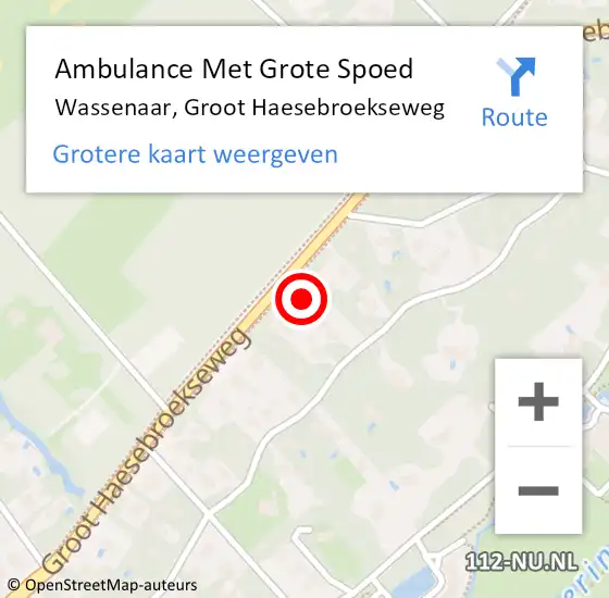 Locatie op kaart van de 112 melding: Ambulance Met Grote Spoed Naar Wassenaar, Groot Haesebroekseweg op 12 oktober 2023 08:08
