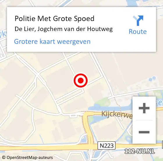 Locatie op kaart van de 112 melding: Politie Met Grote Spoed Naar De Lier, Jogchem van der Houtweg op 12 oktober 2023 08:34