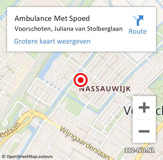Locatie op kaart van de 112 melding: Ambulance Met Spoed Naar Voorschoten, Juliana van Stolberglaan op 12 oktober 2023 08:58