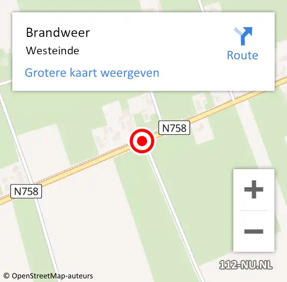 Locatie op kaart van de 112 melding: Brandweer Westeinde op 14 oktober 2013 09:30