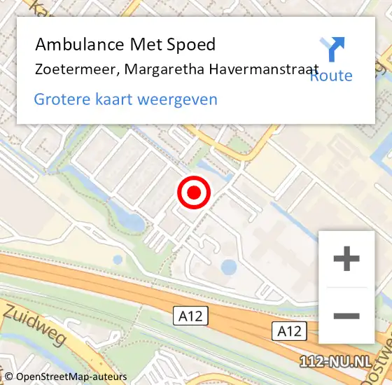Locatie op kaart van de 112 melding: Ambulance Met Spoed Naar Zoetermeer, Margaretha Havermanstraat op 12 oktober 2023 10:07