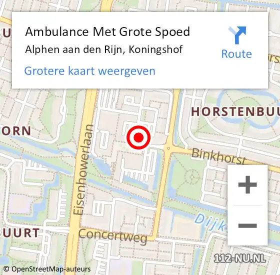 Locatie op kaart van de 112 melding: Ambulance Met Grote Spoed Naar Alphen aan den Rijn, Koningshof op 12 oktober 2023 11:07