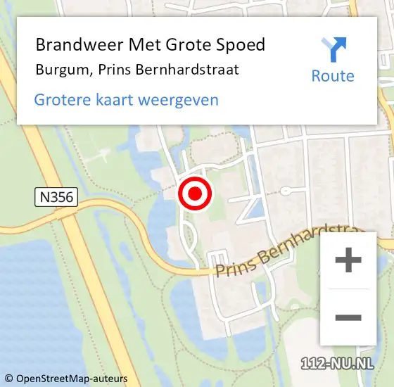 Locatie op kaart van de 112 melding: Brandweer Met Grote Spoed Naar Burgum, Prins Bernhardstraat op 12 oktober 2023 11:22