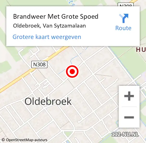 Locatie op kaart van de 112 melding: Brandweer Met Grote Spoed Naar Oldebroek, Van Sytzamalaan op 11 september 2014 11:31