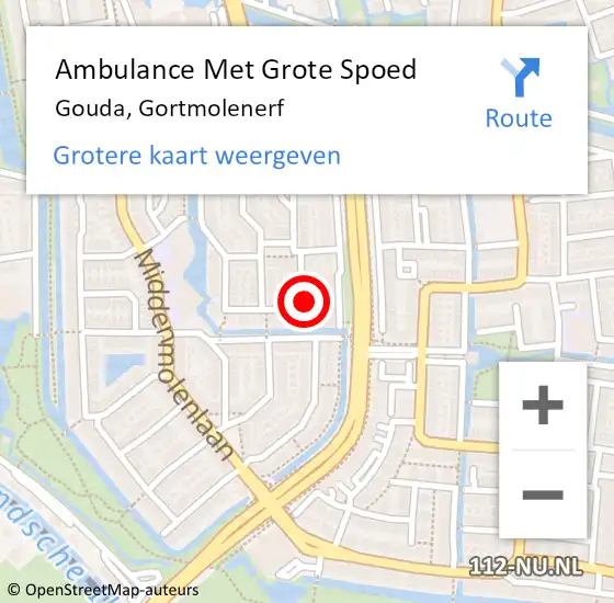 Locatie op kaart van de 112 melding: Ambulance Met Grote Spoed Naar Gouda, Gortmolenerf op 12 oktober 2023 11:32