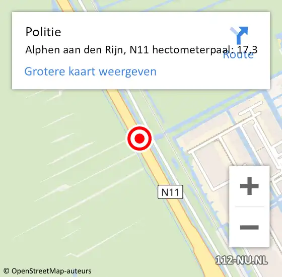 Locatie op kaart van de 112 melding: Politie Alphen aan den Rijn, N11 hectometerpaal: 17,3 op 12 oktober 2023 12:10