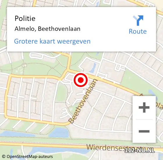 Locatie op kaart van de 112 melding: Politie Almelo, Beethovenlaan op 12 oktober 2023 12:18