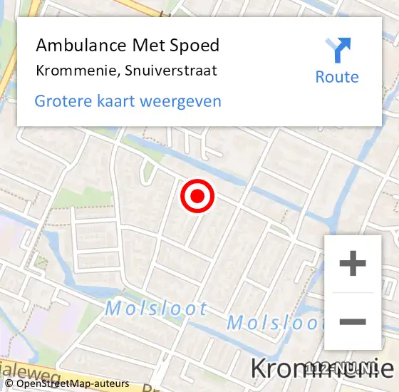 Locatie op kaart van de 112 melding: Ambulance Met Spoed Naar Krommenie, Snuiverstraat op 12 oktober 2023 12:19