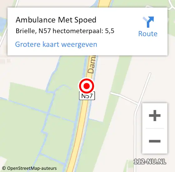 Locatie op kaart van de 112 melding: Ambulance Met Spoed Naar Brielle, N57 hectometerpaal: 5,5 op 12 oktober 2023 12:34