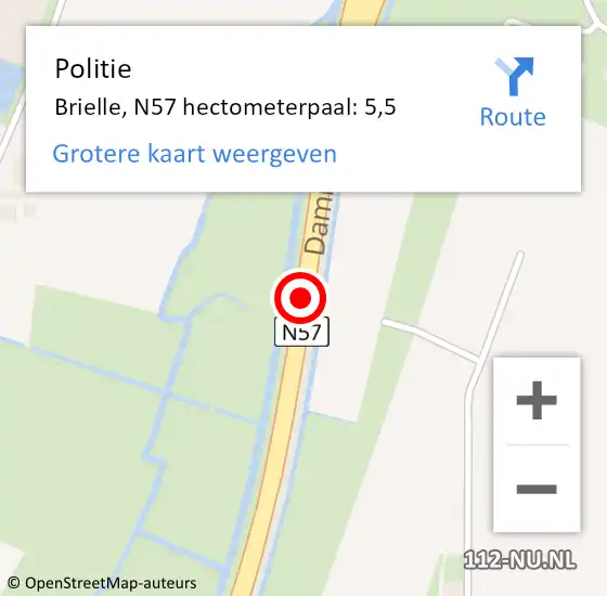 Locatie op kaart van de 112 melding: Politie Brielle, N57 hectometerpaal: 5,5 op 12 oktober 2023 12:36