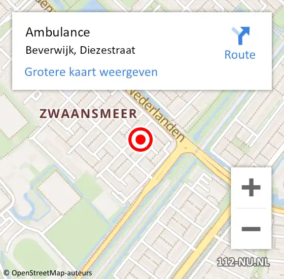 Locatie op kaart van de 112 melding: Ambulance Beverwijk, Diezestraat op 12 oktober 2023 12:47