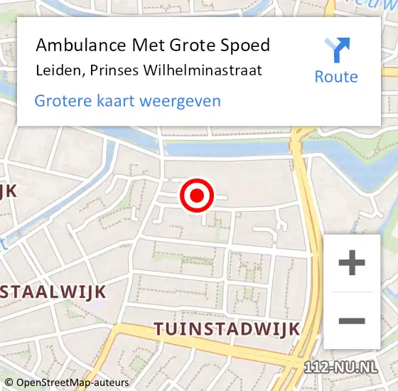 Locatie op kaart van de 112 melding: Ambulance Met Grote Spoed Naar Leiden, Prinses Wilhelminastraat op 12 oktober 2023 12:53