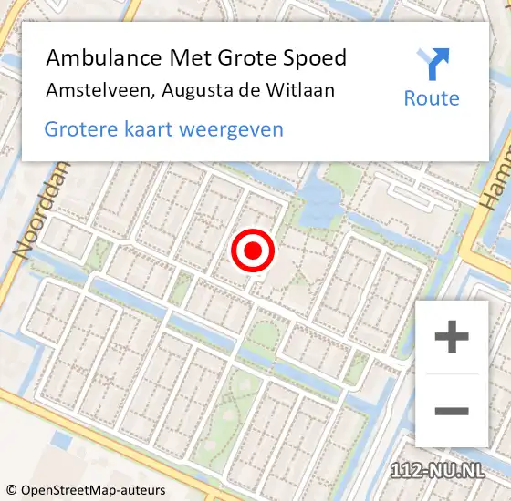 Locatie op kaart van de 112 melding: Ambulance Met Grote Spoed Naar Amstelveen, Augusta de Witlaan op 12 oktober 2023 13:01