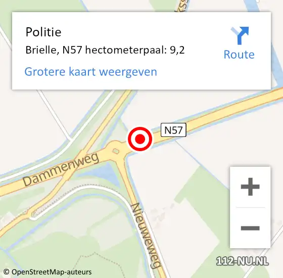 Locatie op kaart van de 112 melding: Politie Brielle, N57 hectometerpaal: 9,2 op 12 oktober 2023 13:03