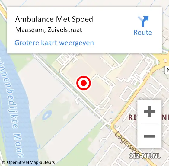 Locatie op kaart van de 112 melding: Ambulance Met Spoed Naar Maasdam, Zuivelstraat op 12 oktober 2023 13:04