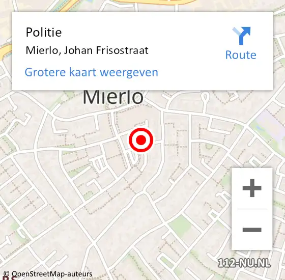 Locatie op kaart van de 112 melding: Politie Mierlo, Johan Frisostraat op 12 oktober 2023 13:18