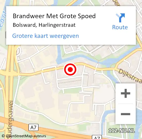 Locatie op kaart van de 112 melding: Brandweer Met Grote Spoed Naar Bolsward, Harlingerstraat op 12 oktober 2023 13:35