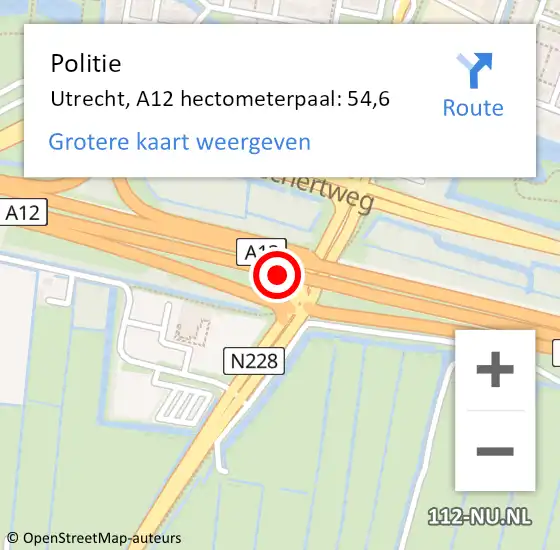 Locatie op kaart van de 112 melding: Politie Utrecht, A12 hectometerpaal: 54,6 op 12 oktober 2023 13:49