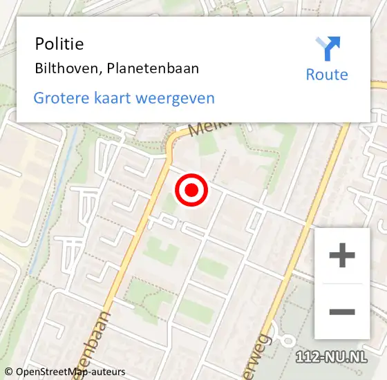Locatie op kaart van de 112 melding: Politie Bilthoven, Planetenbaan op 12 oktober 2023 14:03