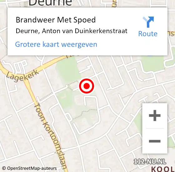 Locatie op kaart van de 112 melding: Brandweer Met Spoed Naar Deurne, Anton van Duinkerkenstraat op 12 oktober 2023 14:13